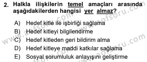 Sağlık İşletmelerinde Halkla İlişkiler Dersi 2024 - 2025 Yılı (Vize) Ara Sınav Soruları 2. Soru