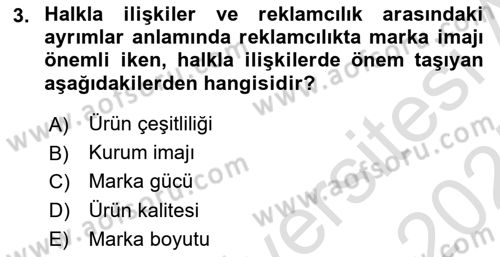 Sağlık İşletmelerinde Halkla İlişkiler Dersi Ara Sınavı Deneme Sınav Soruları 3. Soru