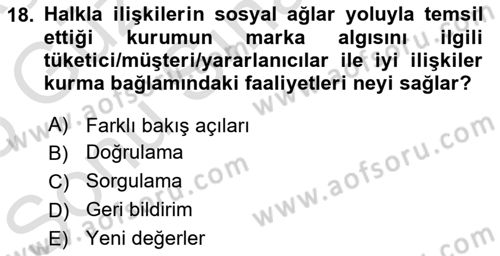 Sağlık İşletmelerinde Halkla İlişkiler Dersi 2024 - 2025 Yılı (Final) Dönem Sonu Sınav Soruları 18. Soru