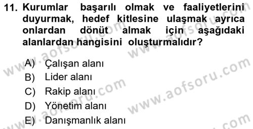 Sağlık İşletmelerinde Halkla İlişkiler Dersi 2025 - 2026 Yılı (Vize) Ara Sınav Soruları 11. Soru