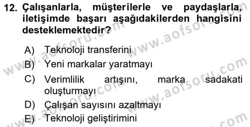 Sağlık İşletmelerinde Halkla İlişkiler Dersi 2025 - 2026 Yılı (Vize) Ara Sınav Soruları 12. Soru