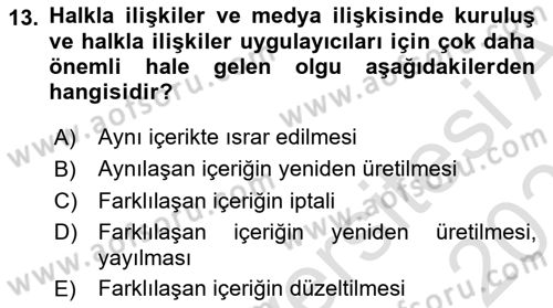 Sağlık İşletmelerinde Halkla İlişkiler Dersi 2025 - 2026 Yılı (Vize) Ara Sınav Soruları 13. Soru