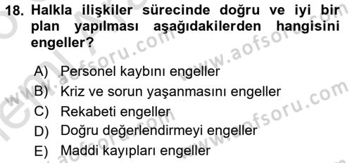 Sağlık İşletmelerinde Halkla İlişkiler Dersi 2025 - 2026 Yılı (Vize) Ara Sınav Soruları 18. Soru