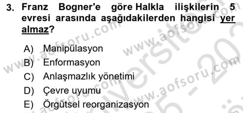 Sağlık İşletmelerinde Halkla İlişkiler Dersi 2025 - 2026 Yılı (Vize) Ara Sınav Soruları 3. Soru