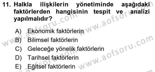 Sağlık İşletmelerinde Halkla İlişkiler Dersi 2025 - 2026 Yılı (Final) Dönem Sonu Sınav Soruları 11. Soru