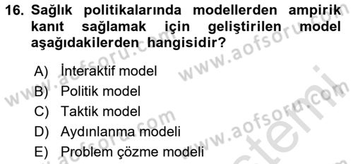 Sağlık İşletmelerinde Halkla İlişkiler Dersi 2025 - 2026 Yılı (Final) Dönem Sonu Sınav Soruları 16. Soru
