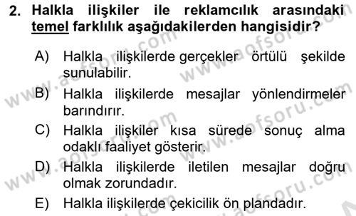 Sağlık İşletmelerinde Halkla İlişkiler Dersi 2025 - 2026 Yılı (Final) Dönem Sonu Sınav Soruları 2. Soru