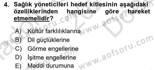 Sağlık İşletmelerinde Halkla İlişkiler Dersi 2025 - 2026 Yılı (Final) Dönem Sonu Sınav Soruları 4. Soru
