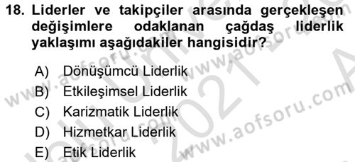 Sağlık İşletmelerinde Yönetim Dersi 2021 - 2022 Yılı (Vize) Ara Sınav Soruları 18. Soru