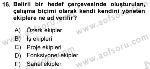 Sağlık İşletmelerinde Yönetim Dersi 2021 - 2022 Yılı (Final) Dönem Sonu Sınav Soruları 16. Soru