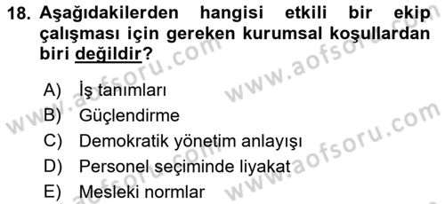 Sağlık İşletmelerinde Yönetim Dersi 2021 - 2022 Yılı (Final) Dönem Sonu Sınav Soruları 18. Soru
