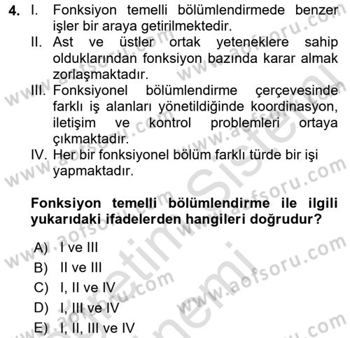 Sağlık İşletmelerinde Yönetim Dersi 2021 - 2022 Yılı (Final) Dönem Sonu Sınav Soruları 4. Soru