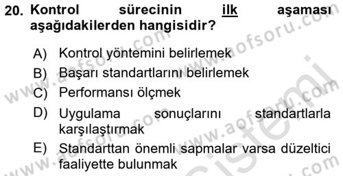 Sağlık İşletmelerinde Yönetim Dersi 2021 - 2022 Yılı Yaz Okulu Sınav Soruları 20. Soru