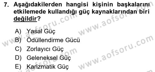 Sağlık İşletmelerinde Yönetim Dersi 2021 - 2022 Yılı Yaz Okulu Sınav Soruları 7. Soru