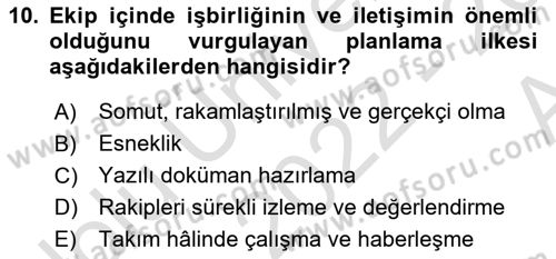 Sağlık İşletmelerinde Yönetim Dersi Ara Sınavı Deneme Sınav Soruları 10. Soru