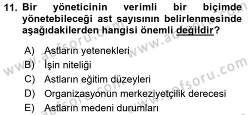 Sağlık İşletmelerinde Yönetim Dersi Ara Sınavı Deneme Sınav Soruları 11. Soru