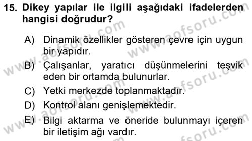 Sağlık İşletmelerinde Yönetim Dersi 2022 - 2023 Yılı (Vize) Ara Sınav Soruları 15. Soru