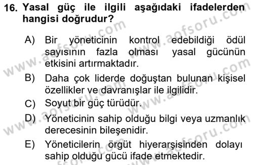 Sağlık İşletmelerinde Yönetim Dersi 2022 - 2023 Yılı (Vize) Ara Sınav Soruları 16. Soru