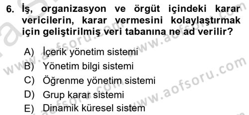 Sağlık İşletmelerinde Yönetim Dersi 2022 - 2023 Yılı (Vize) Ara Sınav Soruları 6. Soru