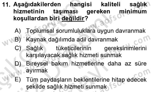 Sağlık İşletmelerinde Yönetim Dersi 2022 - 2023 Yılı (Final) Dönem Sonu Sınav Soruları 11. Soru