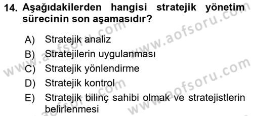 Sağlık İşletmelerinde Yönetim Dersi 2022 - 2023 Yılı (Final) Dönem Sonu Sınav Soruları 14. Soru