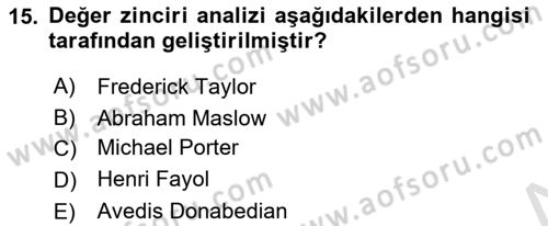 Sağlık İşletmelerinde Yönetim Dersi 2022 - 2023 Yılı (Final) Dönem Sonu Sınav Soruları 15. Soru