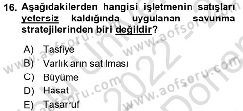 Sağlık İşletmelerinde Yönetim Dersi 2022 - 2023 Yılı (Final) Dönem Sonu Sınav Soruları 16. Soru