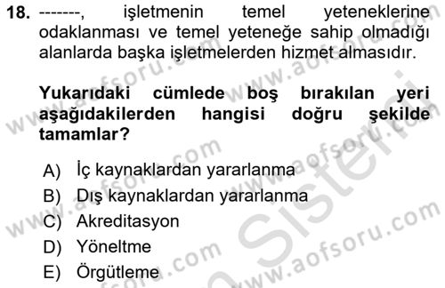 Sağlık İşletmelerinde Yönetim Dersi 2022 - 2023 Yılı (Final) Dönem Sonu Sınav Soruları 18. Soru