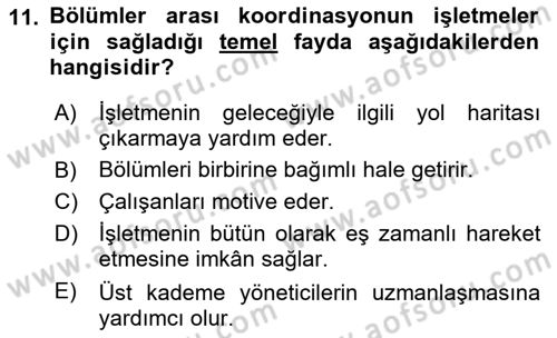 Sağlık İşletmelerinde Yönetim Dersi Ara Sınavı Deneme Sınav Soruları 11. Soru