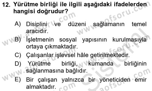 Sağlık İşletmelerinde Yönetim Dersi Ara Sınavı Deneme Sınav Soruları 12. Soru