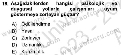 Sağlık İşletmelerinde Yönetim Dersi Ara Sınavı Deneme Sınav Soruları 16. Soru
