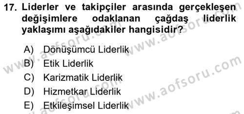 Sağlık İşletmelerinde Yönetim Dersi 2023 - 2024 Yılı (Vize) Ara Sınav Soruları 17. Soru