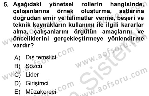 Sağlık İşletmelerinde Yönetim Dersi Ara Sınavı Deneme Sınav Soruları 5. Soru