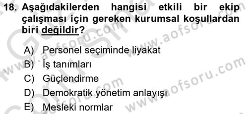 Sağlık İşletmelerinde Yönetim Dersi 2023 - 2024 Yılı (Final) Dönem Sonu Sınavı 18. Soru