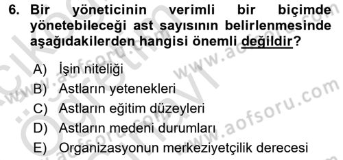 Sağlık İşletmelerinde Yönetim Dersi 2023 - 2024 Yılı Yaz Okulu Sınav Soruları 6. Soru