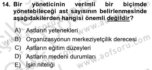 Sağlık İşletmelerinde Yönetim Dersi Ara Sınavı Deneme Sınav Soruları 14. Soru