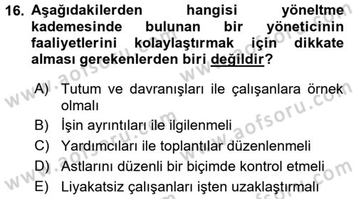 Sağlık İşletmelerinde Yönetim Dersi Ara Sınavı Deneme Sınav Soruları 16. Soru