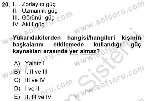 Sağlık İşletmelerinde Yönetim Dersi Ara Sınavı Deneme Sınav Soruları 20. Soru