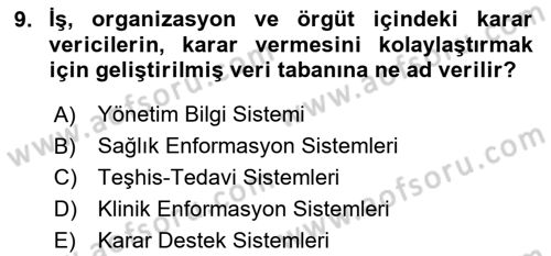 Sağlık İşletmelerinde Yönetim Dersi 2024 - 2025 Yılı (Vize) Ara Sınav Soruları 9. Soru