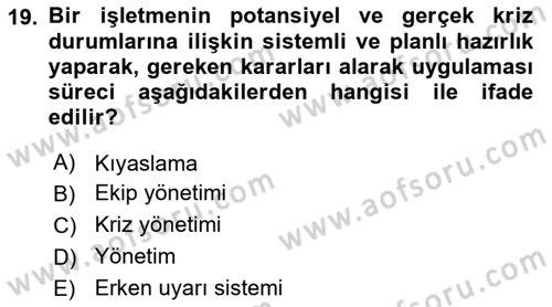 Sağlık İşletmelerinde Yönetim Dersi 2024 - 2025 Yılı (Final) Dönem Sonu Sınav Soruları 19. Soru