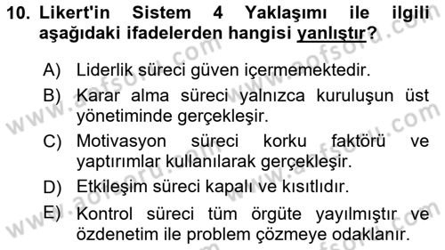 Sağlık İşletmelerinde Yönetim Dersi 2024 - 2025 Yılı Yaz Okulu Sınav Soruları 10. Soru