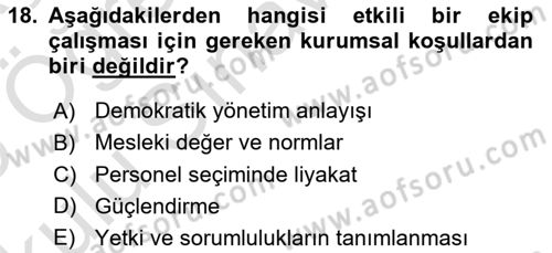 Sağlık İşletmelerinde Yönetim Dersi 2024 - 2025 Yılı Yaz Okulu Sınav Soruları 18. Soru