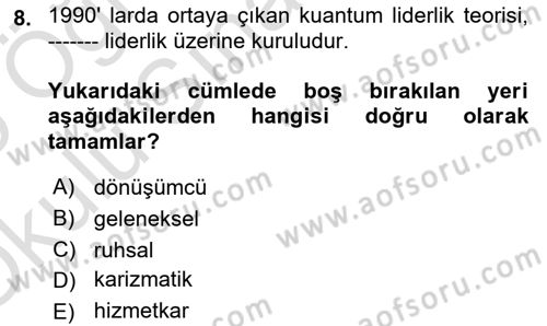 Sağlık İşletmelerinde Yönetim Dersi 2024 - 2025 Yılı Yaz Okulu Sınav Soruları 8. Soru