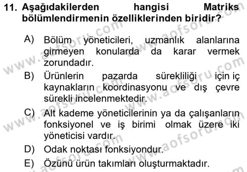 Sağlık İşletmelerinde Yönetim Dersi 2025 - 2026 Yılı (Vize) Ara Sınav Soruları 11. Soru