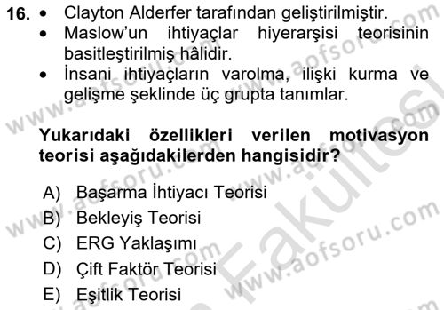 Sağlık İşletmelerinde Yönetim Dersi 2025 - 2026 Yılı (Vize) Ara Sınav Soruları 16. Soru