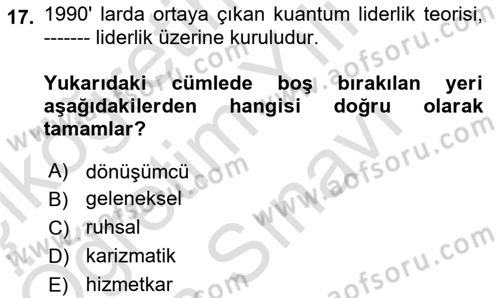 Sağlık İşletmelerinde Yönetim Dersi 2025 - 2026 Yılı (Vize) Ara Sınav Soruları 17. Soru