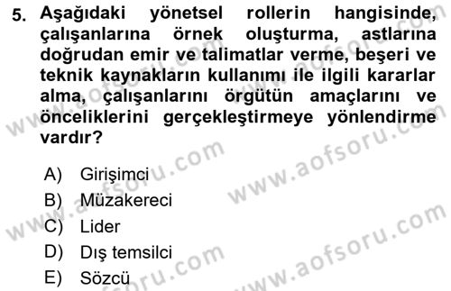 Sağlık İşletmelerinde Yönetim Dersi 2025 - 2026 Yılı (Vize) Ara Sınav Soruları 5. Soru