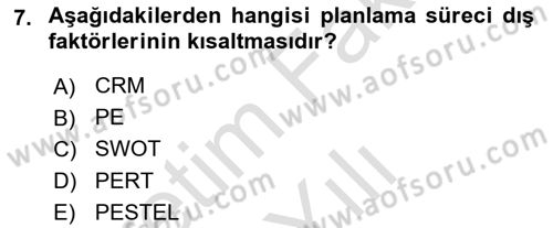 Sağlık İşletmelerinde Yönetim Dersi 2025 - 2026 Yılı (Vize) Ara Sınav Soruları 7. Soru