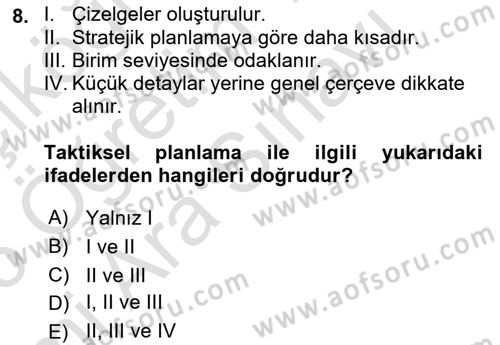 Sağlık İşletmelerinde Yönetim Dersi 2025 - 2026 Yılı (Vize) Ara Sınav Soruları 8. Soru