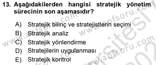 Sağlık İşletmelerinde Yönetim Dersi 2025 - 2026 Yılı (Final) Dönem Sonu Sınav Soruları 13. Soru